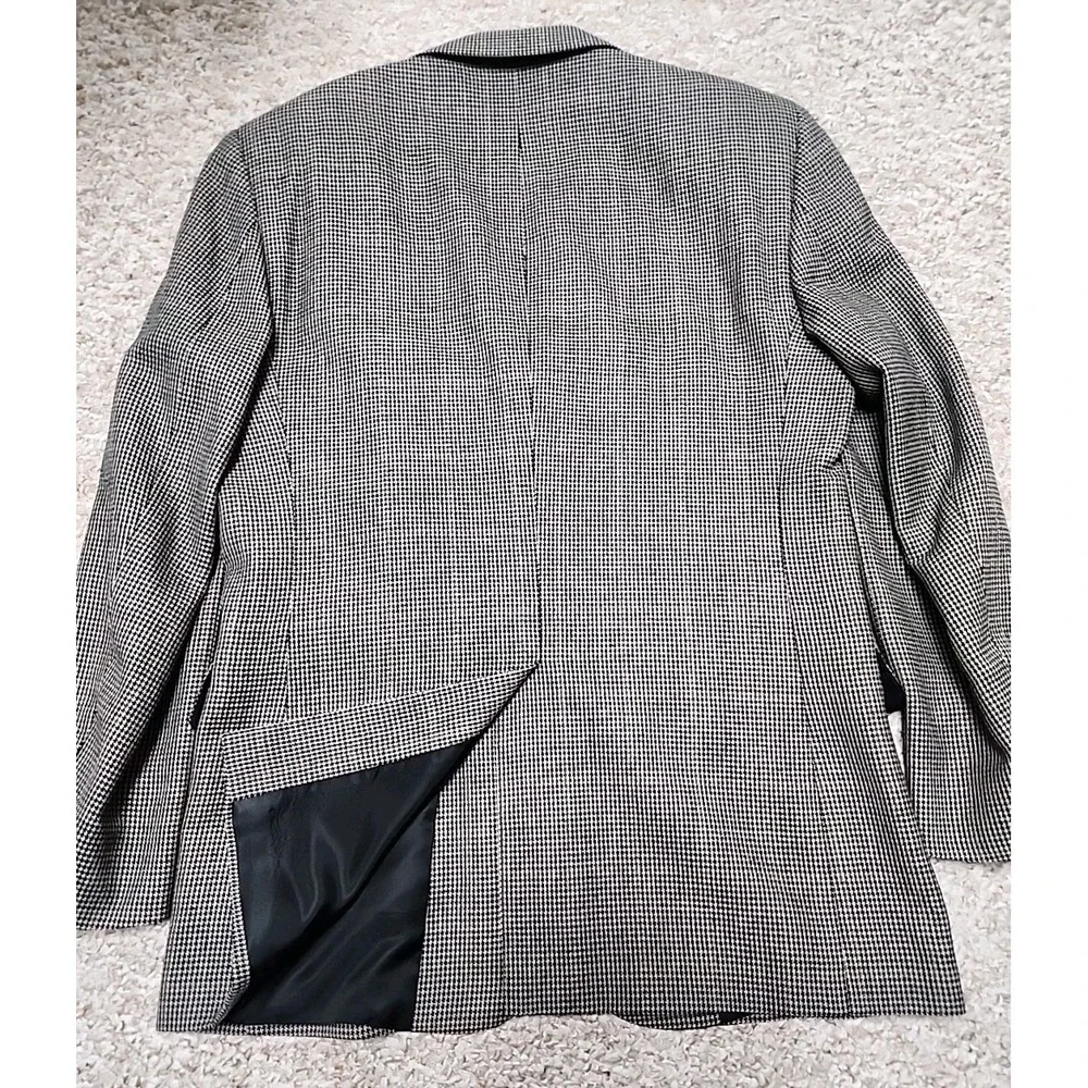 Jos A Bank 40R Silk + Wool Blend Blazer Sport Coat Suit Jacket Black Houndstooth